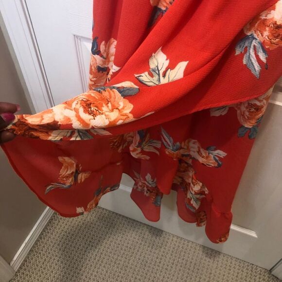 Mimi Chica orange floral off the shoulder maxi dress, size medium - Picture 4 of 14